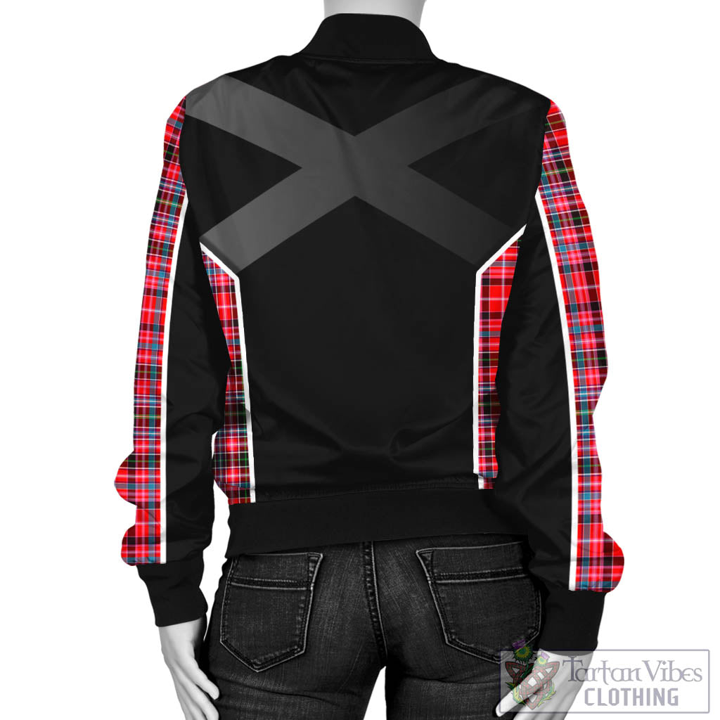 Tartan Vibes Clothing Straiton Tartan Bomber Jacket with Family Crest and Scottish Thistle Vibes Sport Style