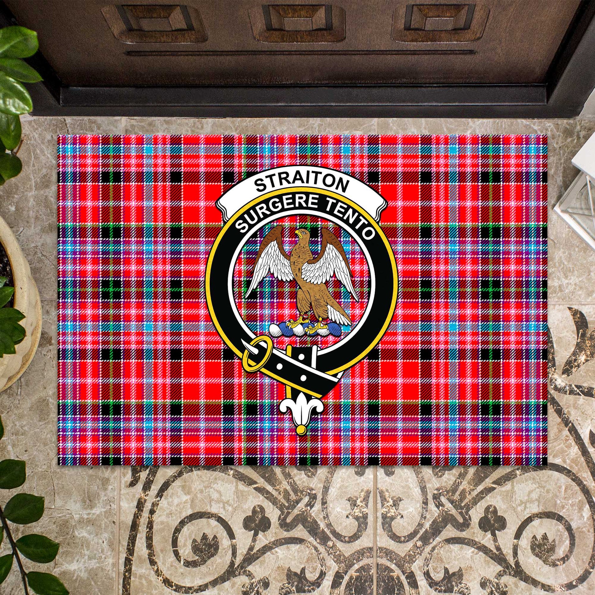 Straiton Tartan Door Mat with Family Crest - Tartanvibesclothing Shop