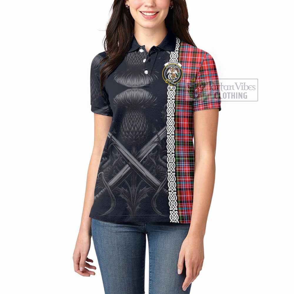 Tartan Vibes Clothing Straiton Tartan Women's Polo Shirt with Family Crest Cross Sword Thistle Celtic Vibes