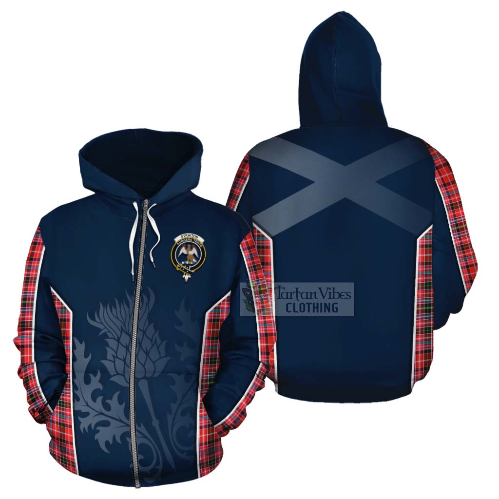 Tartan Vibes Clothing Straiton Tartan Cotton Hoodie with Family Crest and Scottish Thistle Vibes Sport Style