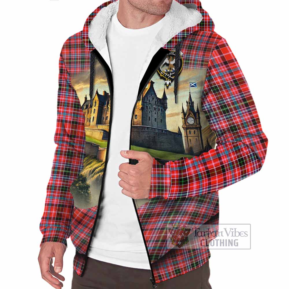 Straiton Tartan Family Crest Sherpa Hoodie with Scottish Ancient Castle Style - Tartan Vibes Clothing
