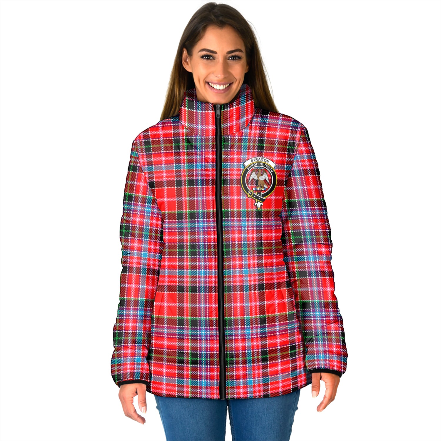 Straiton Tartan Padded Jacket with Family Crest - Tartan Vibes Clothing