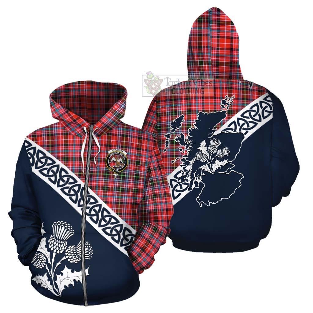 Tartan Vibes Clothing Straiton Tartan Cotton Hoodie Featuring Thistle and Scotland Map