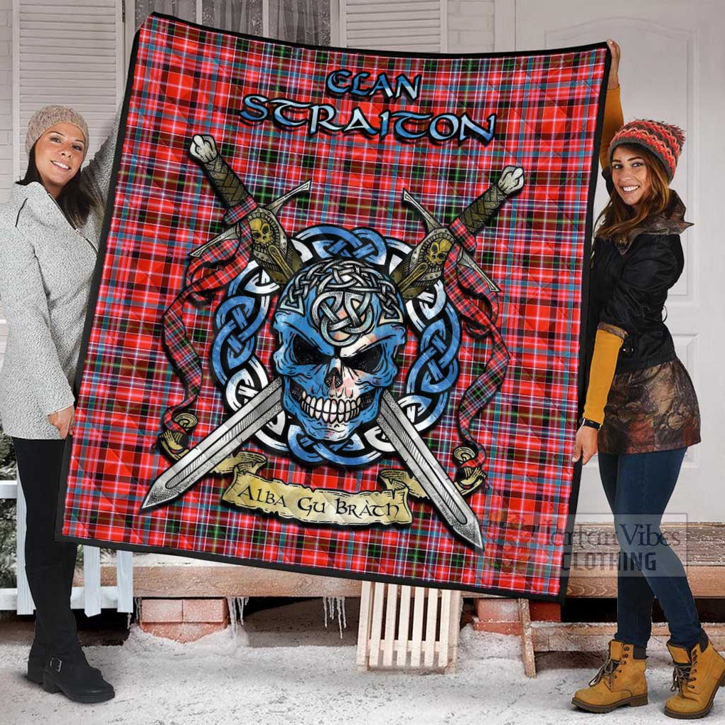 Tartan Vibes Clothing Straiton Tartan Quilt with Celtic Skull Alba Gu Brath Style