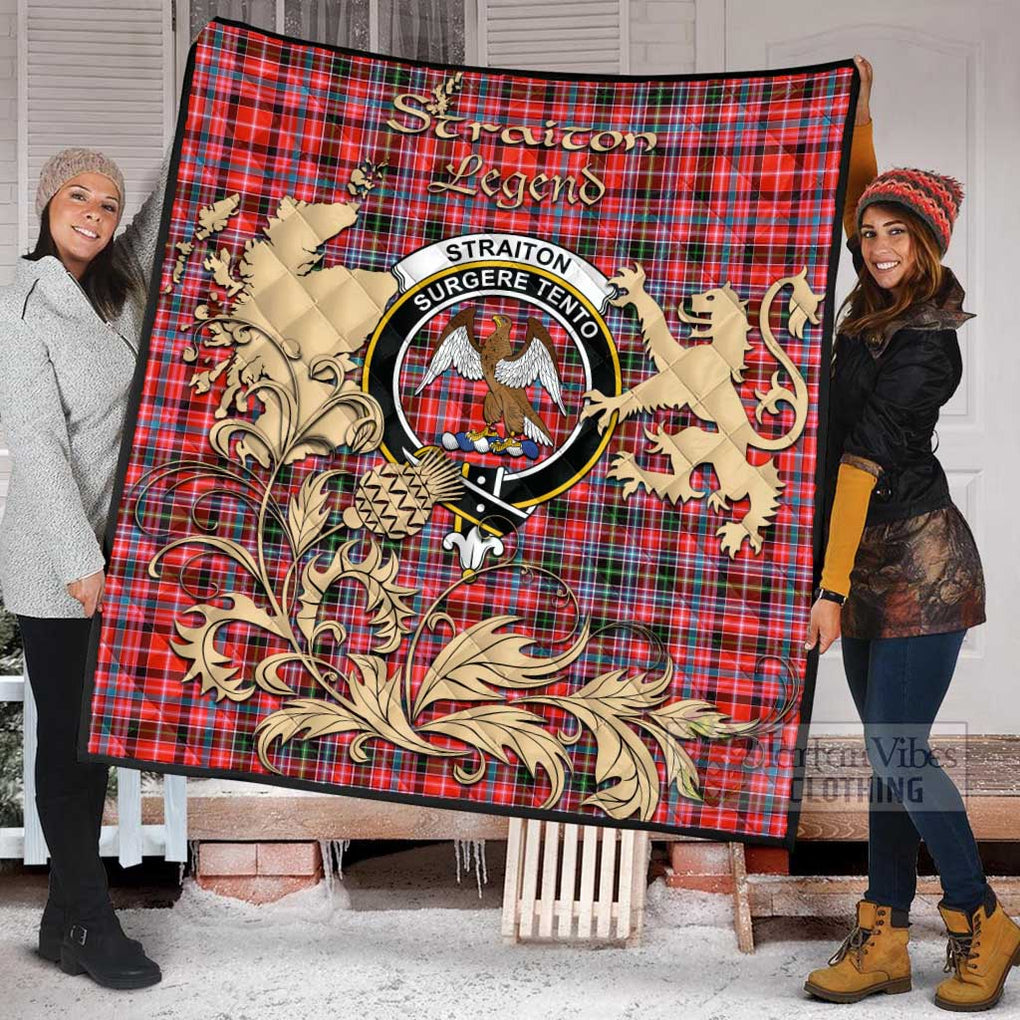 Tartan Vibes Clothing Straiton Tartan Quilt with Family Crest and Scottish Symbol Style