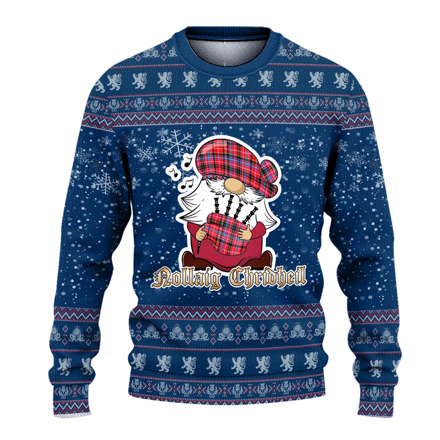 Straiton Clan Christmas Family Knitted Sweater with Funny Gnome Playing Bagpipes - Tartanvibesclothing