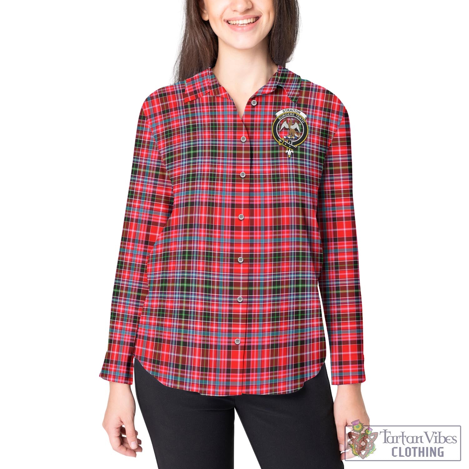 Tartan Vibes Clothing Straiton Tartan Womens Casual Shirt with Family Crest