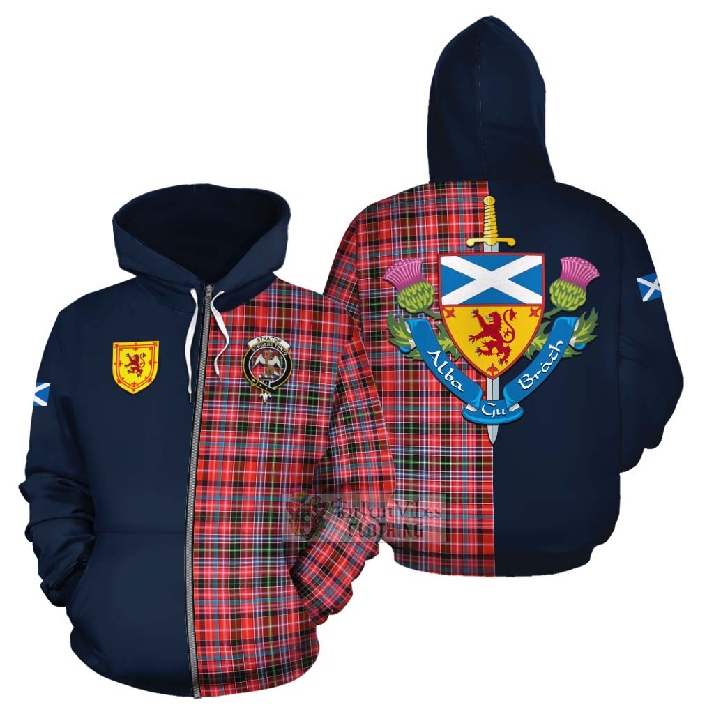 Tartan Vibes Clothing Straiton Tartan Cotton Hoodie Alba with Scottish Lion Royal Arm Half Style