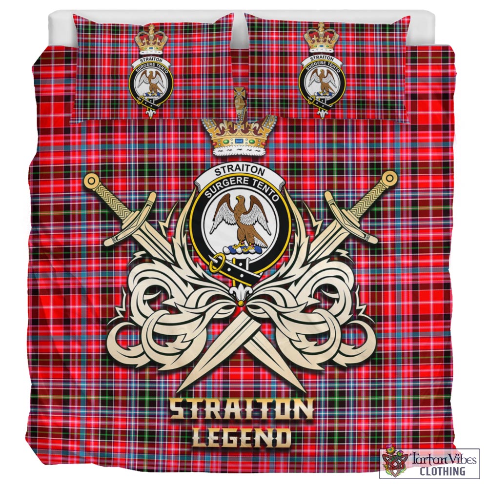 Tartan Vibes Clothing Straiton Tartan Bedding Set with Clan Crest and the Golden Sword of Courageous Legacy