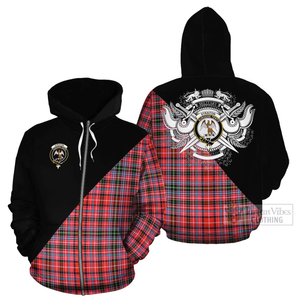 Tartan Vibes Clothing Straiton Tartan Cotton Hoodie with Family Crest and Military Logo Style