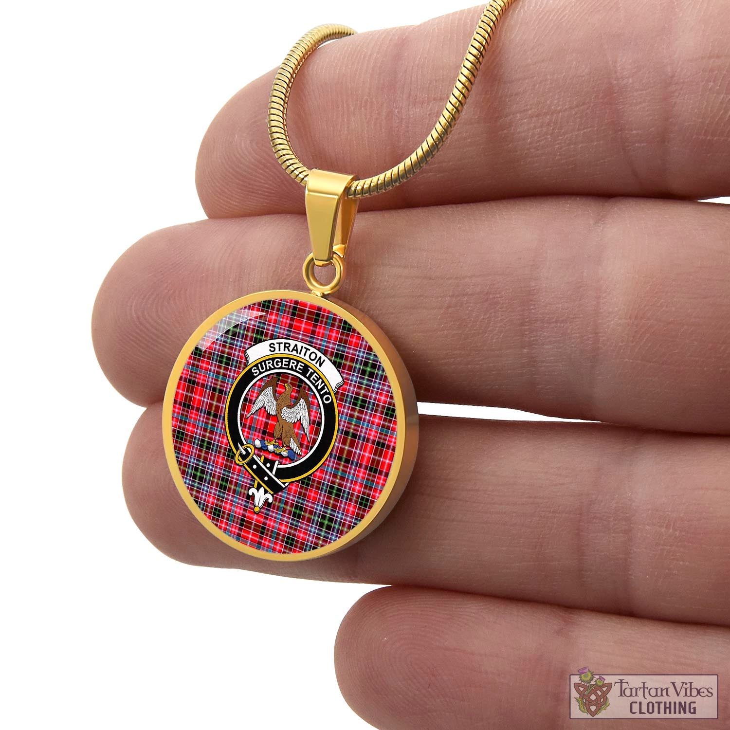 Tartan Vibes Clothing Straiton Tartan Circle Necklace with Family Crest