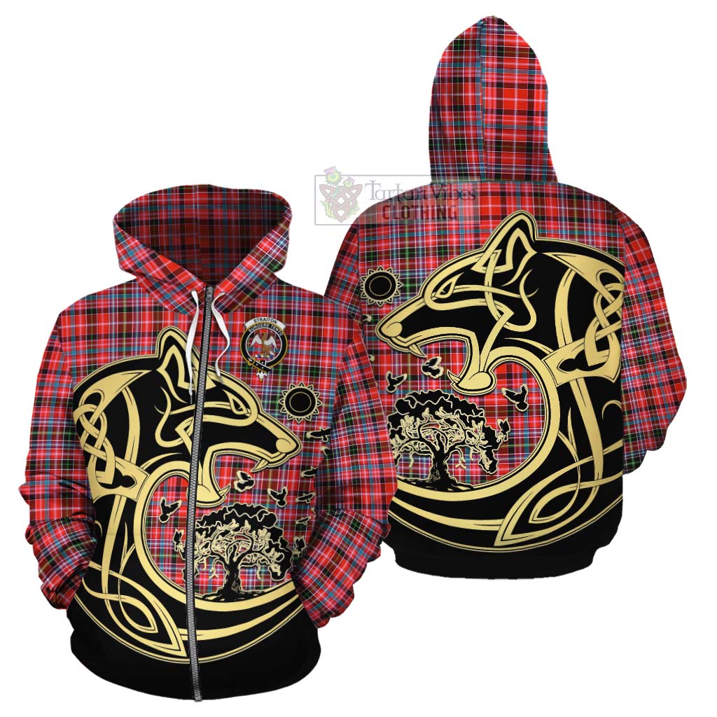 Tartan Vibes Clothing Straiton Tartan Cotton Hoodie with Family Crest Celtic Wolf Style