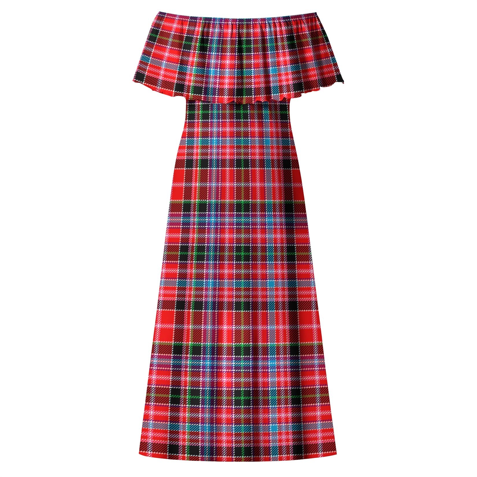 Straiton Tartan Off Shoulder Long Dress - Tartanvibesclothing