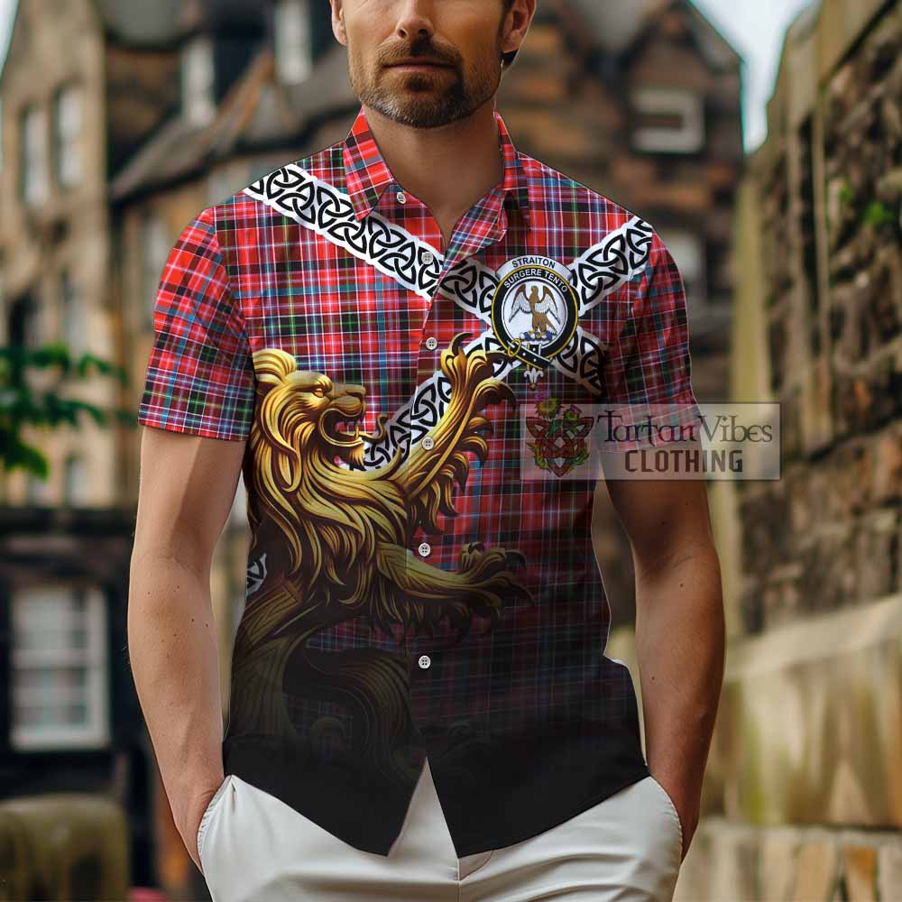 Straiton Crest Tartan Hawaiian Shirt with Golden Lion Emblem Celtic Style - Tartan Vibes Clothing