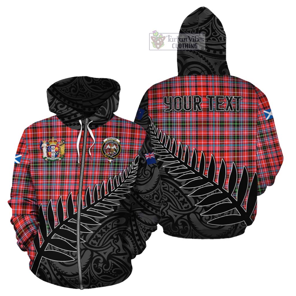 Tartan Vibes Clothing Straiton Crest Tartan Cotton Hoodie with New Zealand Silver Fern Half Style