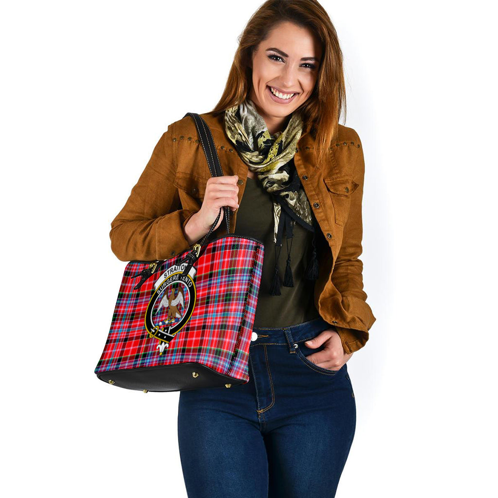 Straiton Tartan Leather Tote Bag with Family Crest - Tartan Vibes Clothing