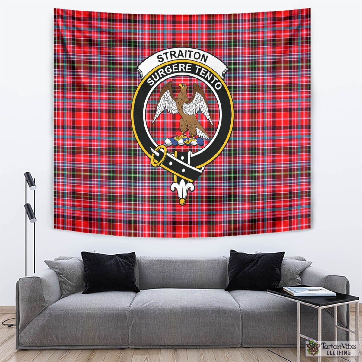 Tartan Vibes Clothing Straiton Tartan Tapestry Wall Hanging and Home Decor for Room with Family Crest