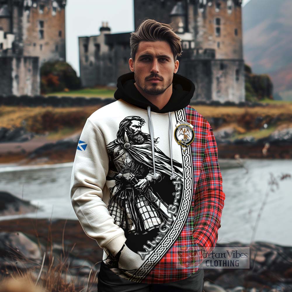 Tartan Vibes Clothing Straiton Tartan Clan Crest Cotton Hoodie with Highlander Warrior Celtic Style