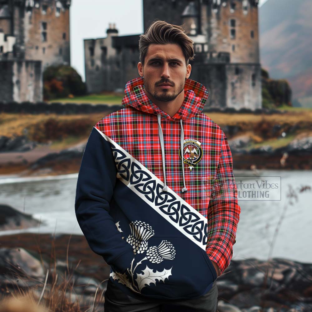 Tartan Vibes Clothing Straiton Tartan Cotton Hoodie Featuring Thistle and Scotland Map