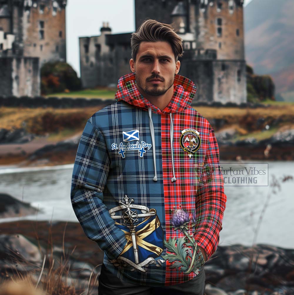 Tartan Vibes Clothing Straiton Tartan Cotton Hoodie Happy St. Andrew's Day Half Tartan Style