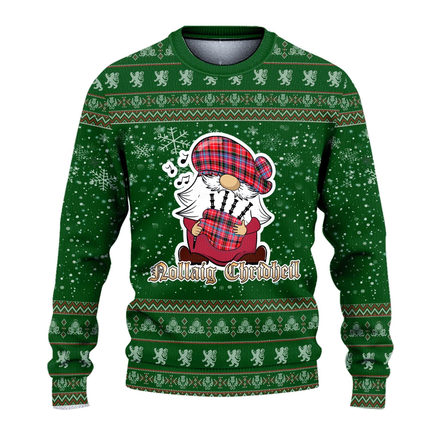 Straiton Clan Christmas Family Knitted Sweater with Funny Gnome Playing Bagpipes - Tartanvibesclothing