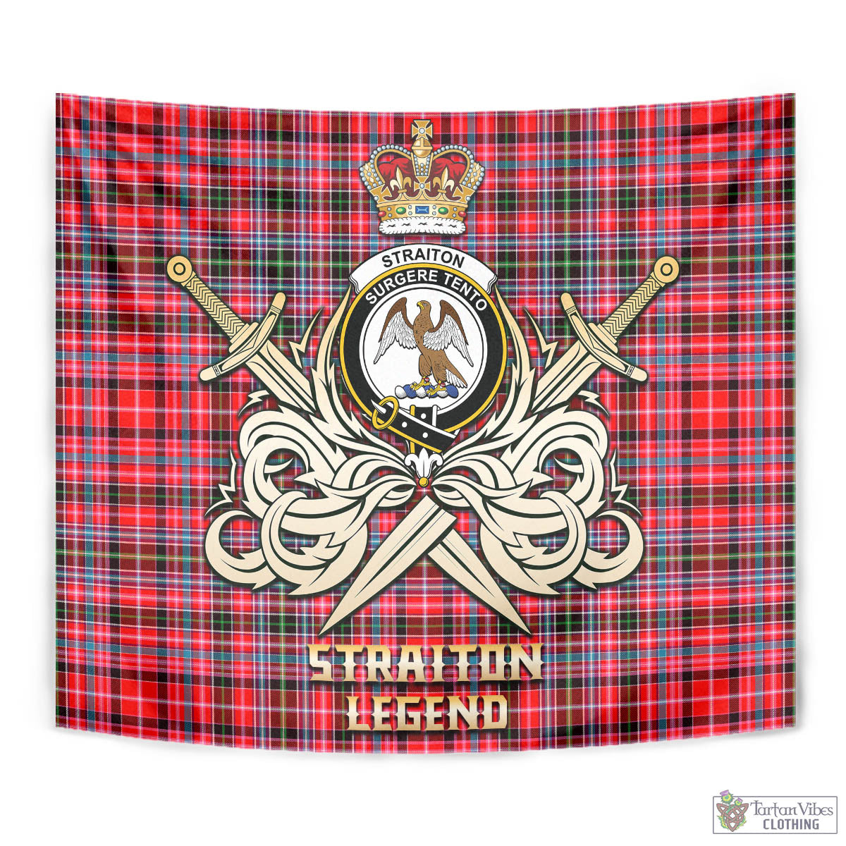 Tartan Vibes Clothing Straiton Tartan Tapestry with Clan Crest and the Golden Sword of Courageous Legacy