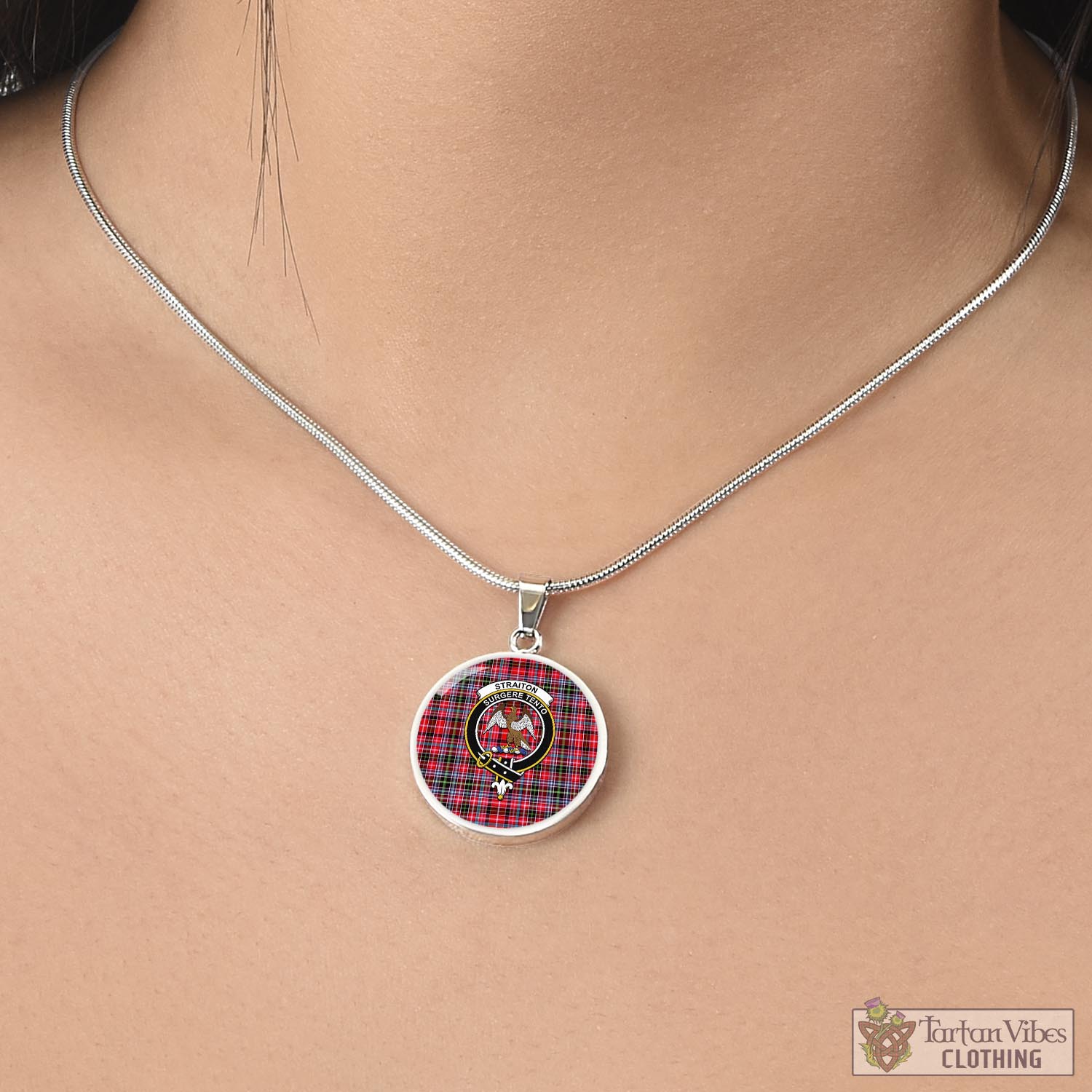 Tartan Vibes Clothing Straiton Tartan Circle Necklace with Family Crest