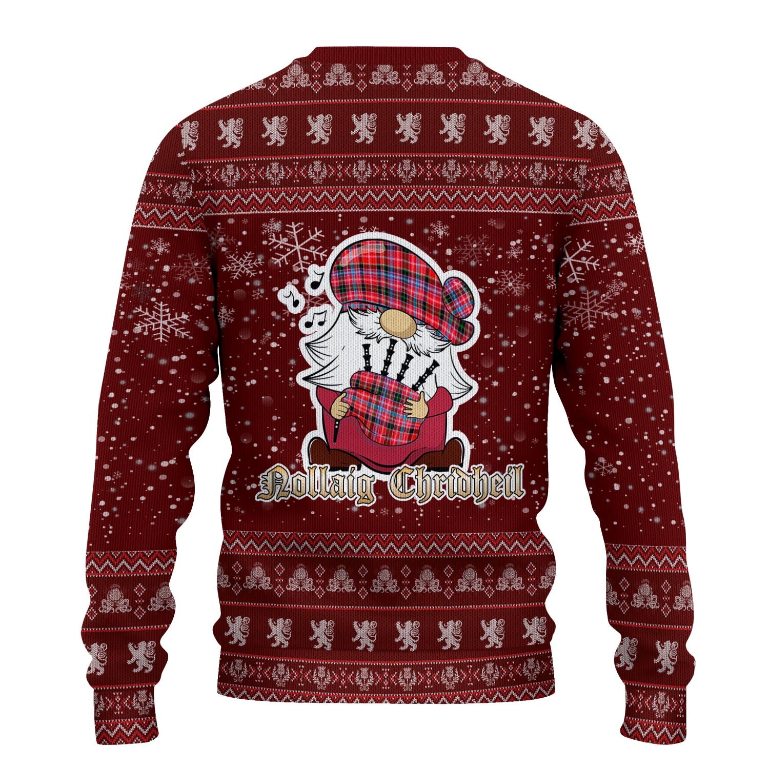 Straiton Clan Christmas Family Knitted Sweater with Funny Gnome Playing Bagpipes - Tartanvibesclothing