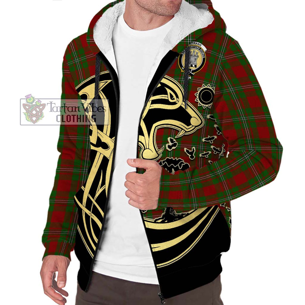 Strang Tartan Sherpa Hoodie with Family Crest Celtic Wolf Style Unisex S - Tartan Vibes Clothing