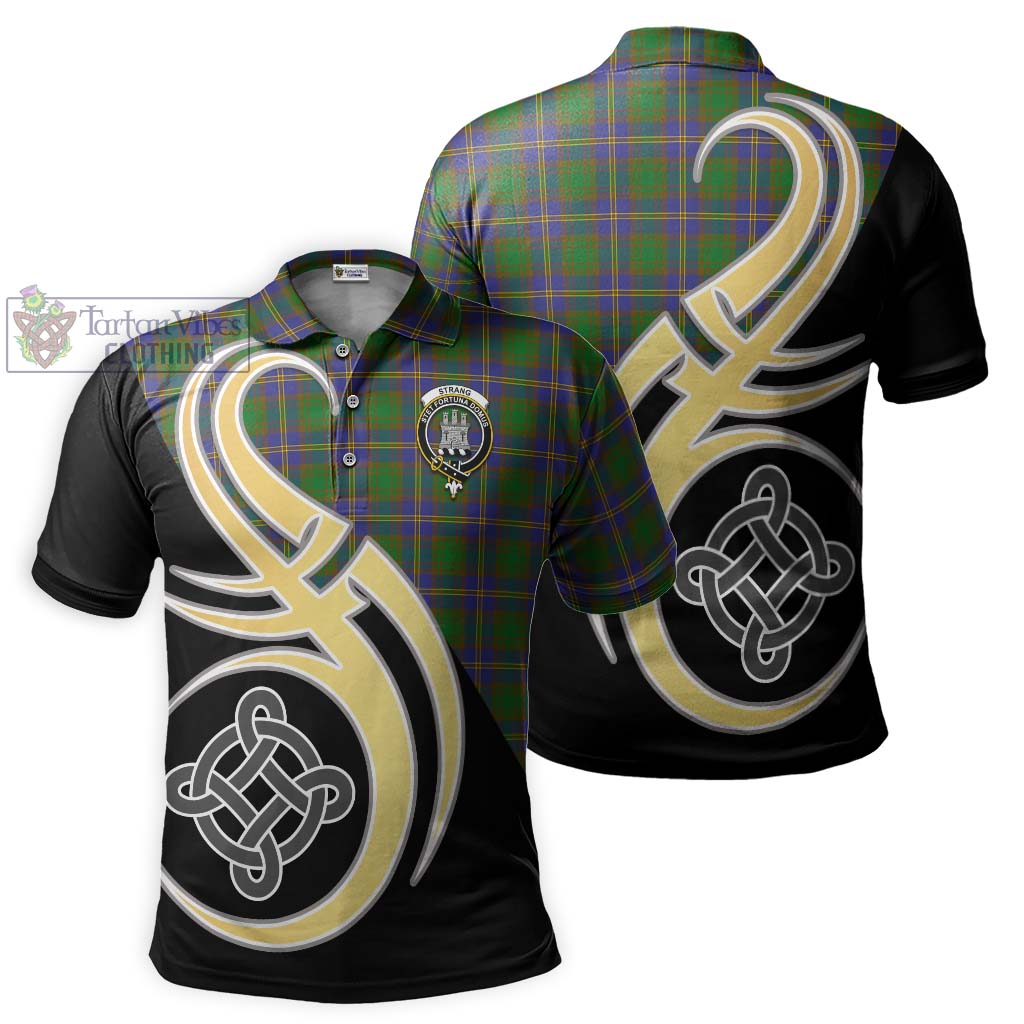 Tartan Vibes Clothing Strang of Balkaskie Tartan Polo Shirt with Family Crest and Celtic Symbol Style