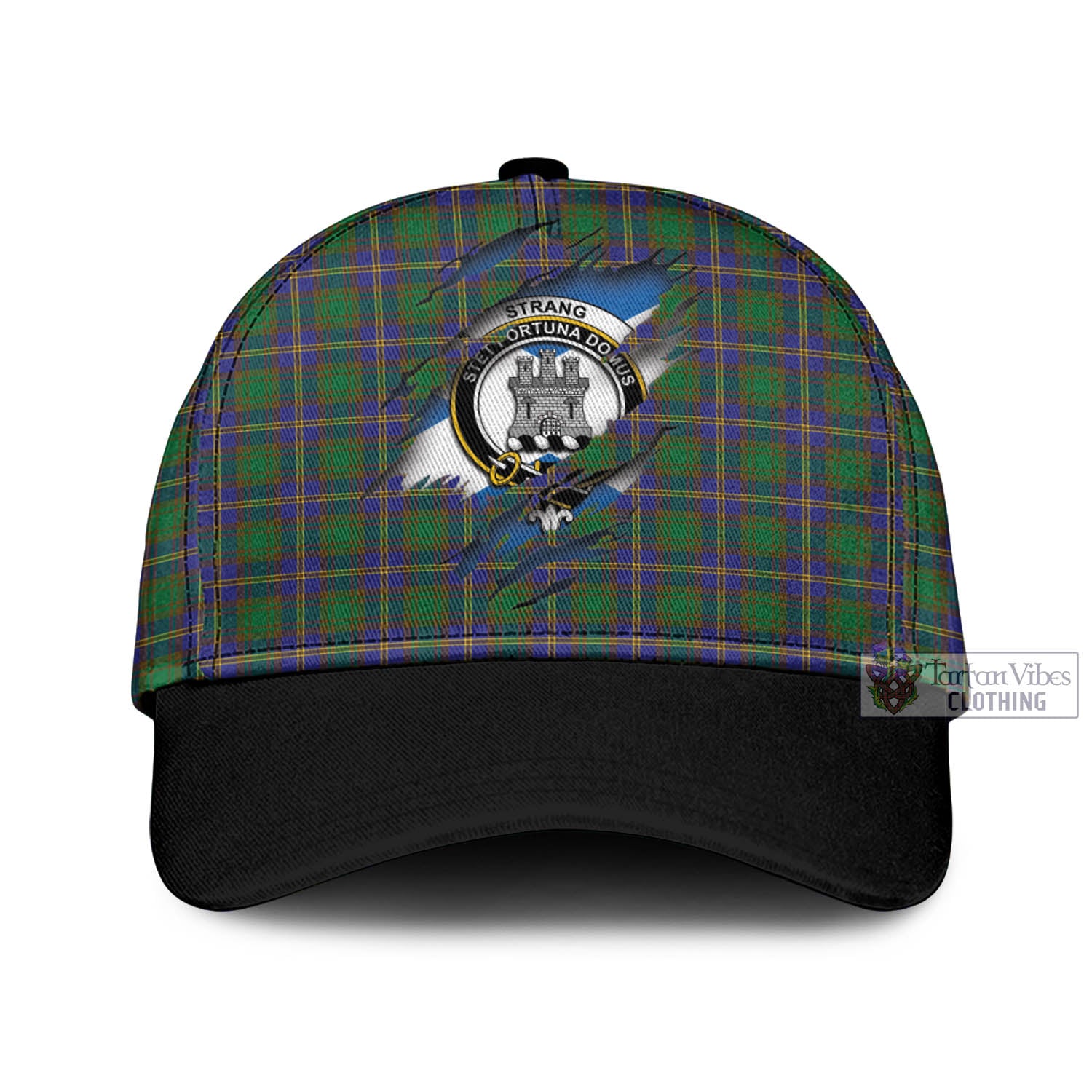 Tartan Vibes Clothing Strang of Balkaskie Tartan Classic Cap with Family Crest In Me Style