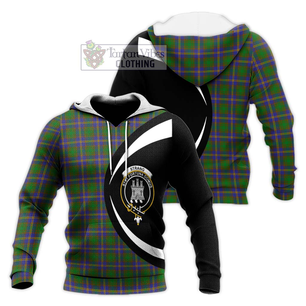 Strang of Balkaskie Tartan Knitted Hoodie with Family Crest Circle Style Unisex Knitted Pullover Hoodie - Tartan Vibes Clothing