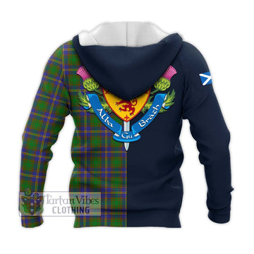 Strang of Balkaskie Tartan Knitted Hoodie Alba with Scottish Lion Royal Arm Half Style