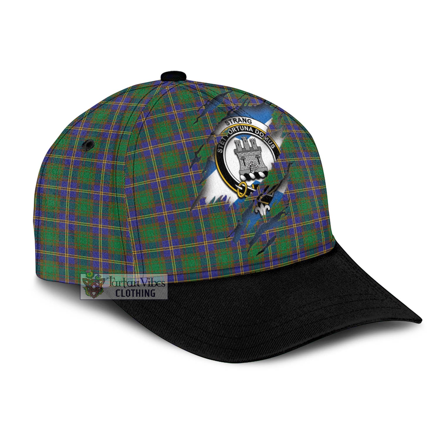 Tartan Vibes Clothing Strang of Balkaskie Tartan Classic Cap with Family Crest In Me Style