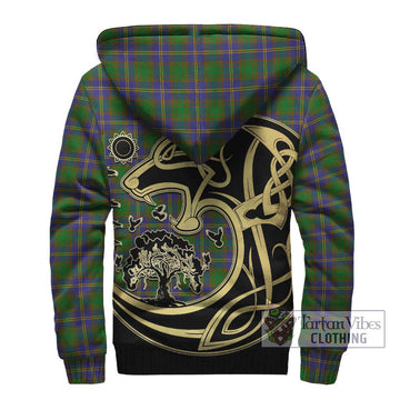 Strang of Balkaskie Tartan Sherpa Hoodie with Family Crest Celtic Wolf Style