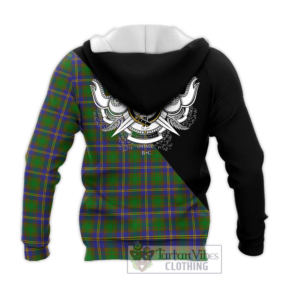 Strang of Balkaskie Tartan Knitted Hoodie with Family Crest and Military Logo Style - Tartanvibesclothing Shop