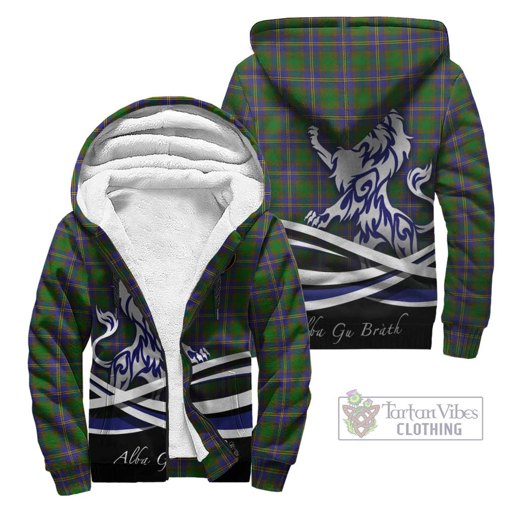 Strang of Balkaskie Tartan Sherpa Hoodie with Alba Gu Brath Regal Lion Emblem Unisex - Tartanvibesclothing Shop