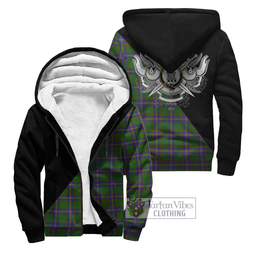 Strang of Balkaskie Tartan Sherpa Hoodie with Family Crest and Military Logo Style Unisex - Tartanvibesclothing Shop