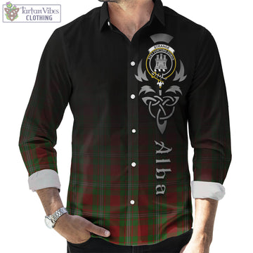 Strange (Strang) Tartan Long Sleeve Button Up Featuring Alba Gu Brath Family Crest Celtic Inspired