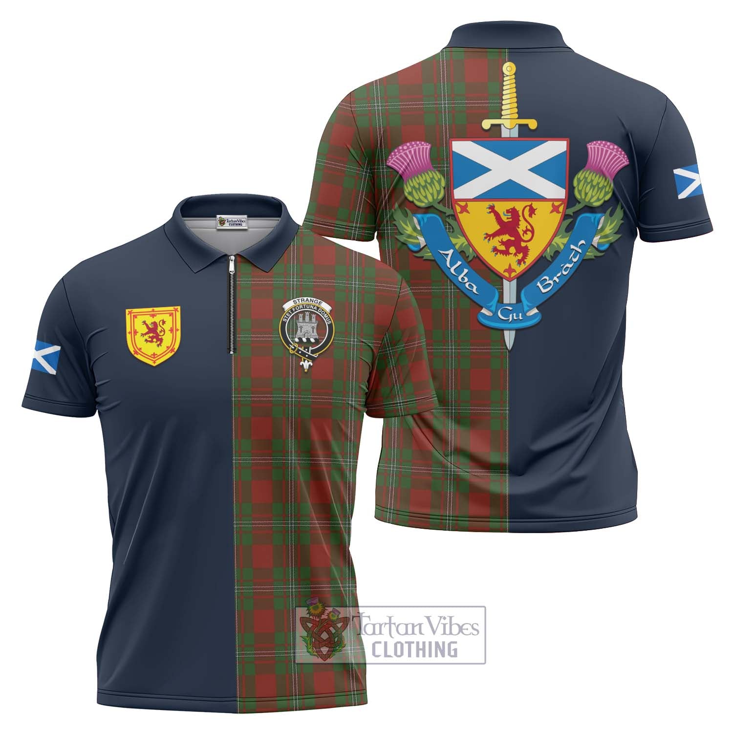 Tartan Vibes Clothing Strange Tartan Zipper Polo Shirt with Scottish Lion Royal Arm Half Style