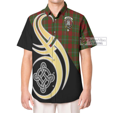 Strange (Strang) Tartan Short Sleeve Button Shirt with Family Crest and Celtic Symbol Style