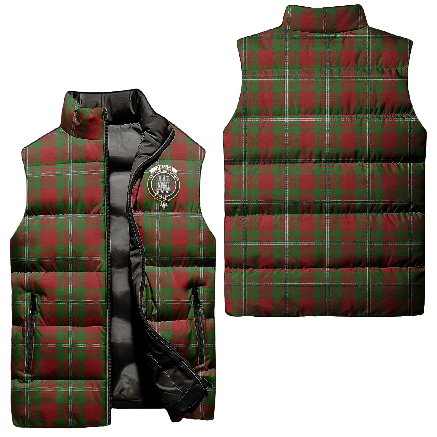 Strange Tartan Sleeveless Puffer Jacket with Family Crest Unisex - Tartanvibesclothing