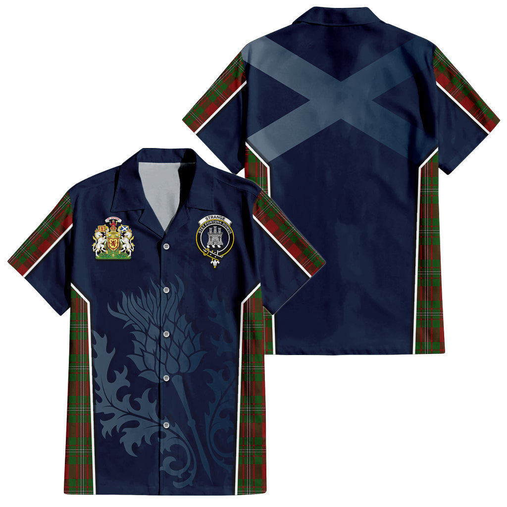 Tartan Vibes Clothing Strange Tartan Short Sleeve Button Up Shirt with Family Crest and Scottish Thistle Vibes Sport Style