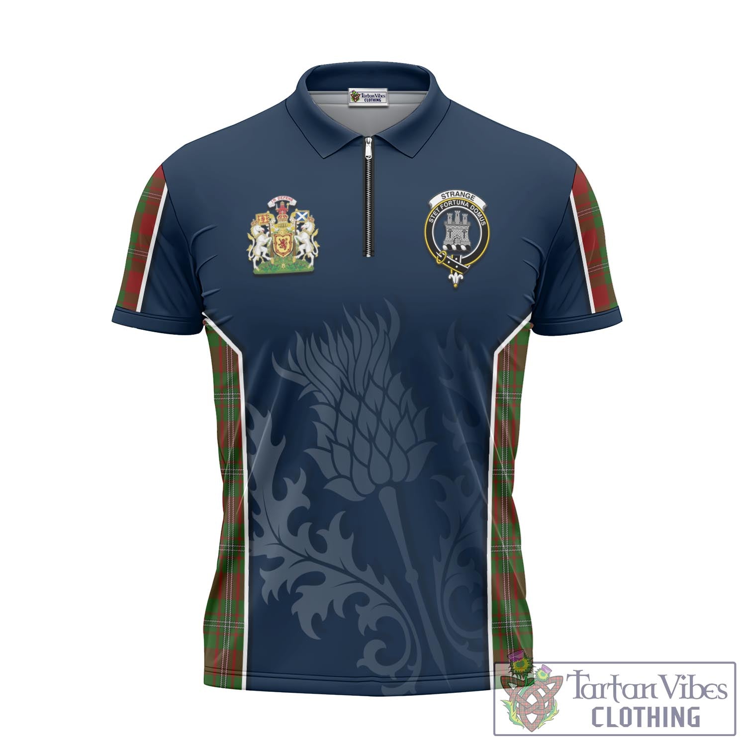 Tartan Vibes Clothing Strange Tartan Zipper Polo Shirt with Family Crest and Scottish Thistle Vibes Sport Style