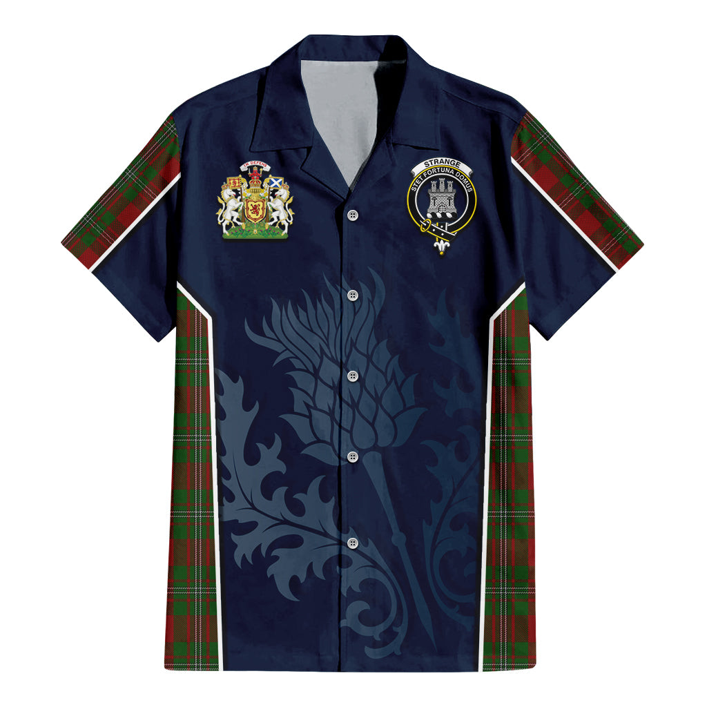 Tartan Vibes Clothing Strange Tartan Short Sleeve Button Up Shirt with Family Crest and Scottish Thistle Vibes Sport Style