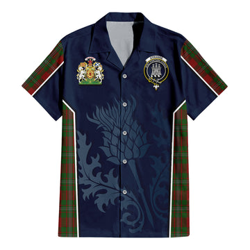 Strange (Strang) Tartan Short Sleeve Button Up Shirt with Family Crest and Scottish Thistle Vibes Sport Style