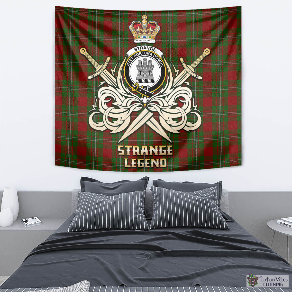 Tartan Vibes Clothing Strange Tartan Tapestry with Clan Crest and the Golden Sword of Courageous Legacy