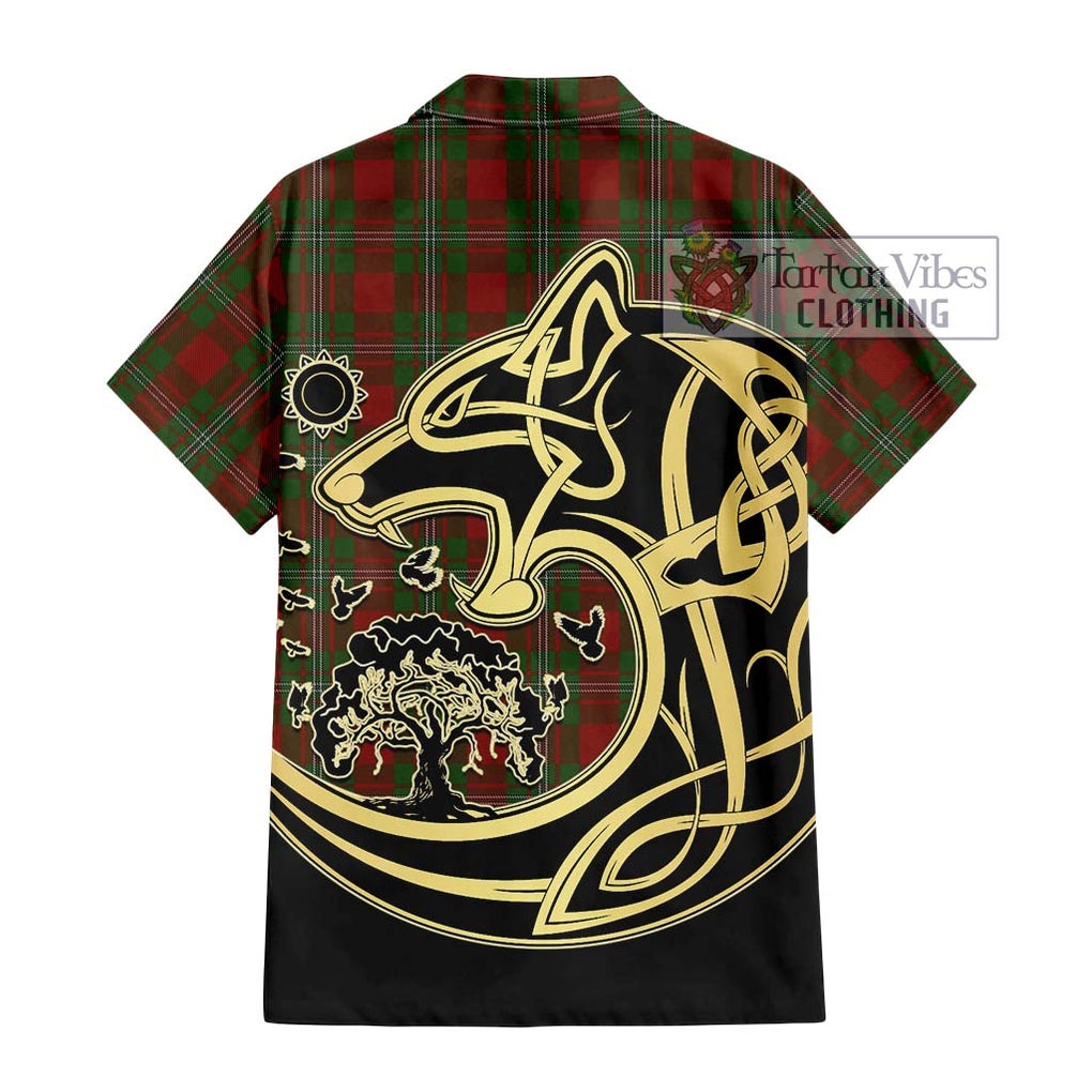 Strange (Strang) Tartan Short Sleeve Button Shirt with Family Crest Celtic Wolf Style - Tartan Vibes Clothing