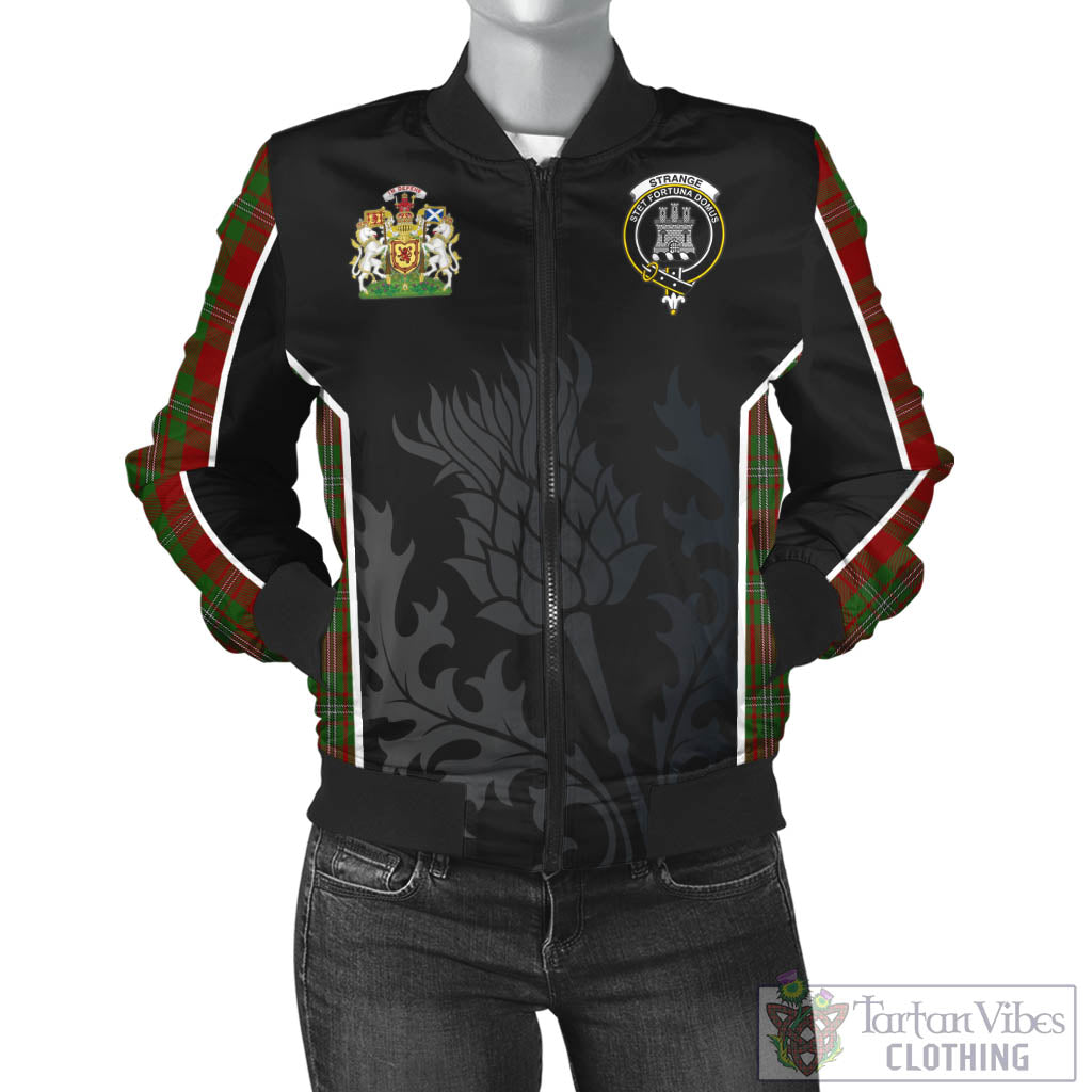 Tartan Vibes Clothing Strange Tartan Bomber Jacket with Family Crest and Scottish Thistle Vibes Sport Style