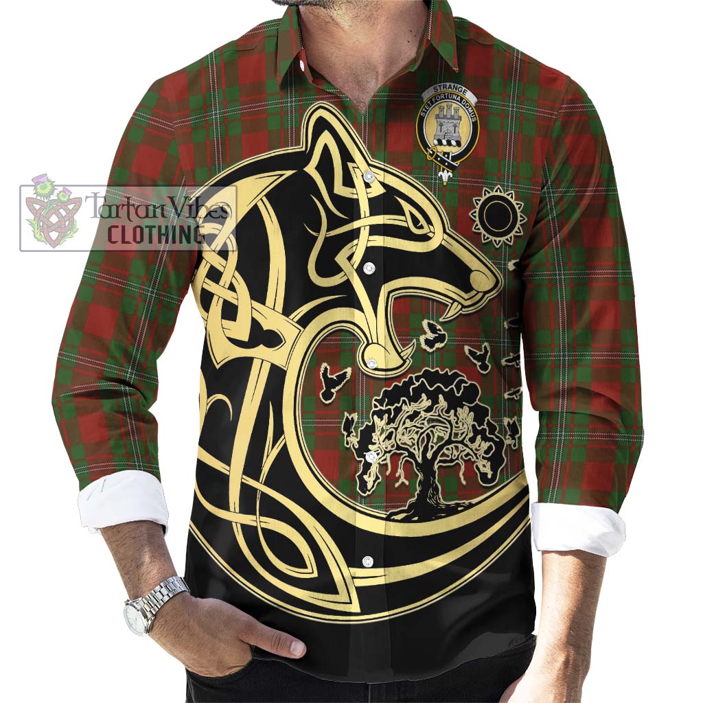 Strange (Strang) Tartan Long Sleeve Button Shirt with Family Crest Celtic Wolf Style - Tartan Vibes Clothing